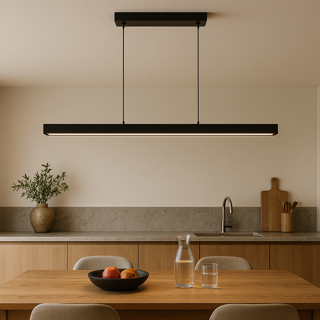 Pendant Light Wood Iron LED 120.0 cm Black Dining Table Kitchen Island Linear Hanging Ceiling Lamp | Thomler