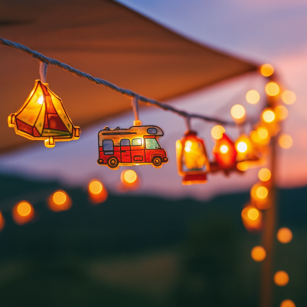 Camping-Themed LED Fairy Lights – Battery-Powered Indoor Outdoor String Lights with Tent, Campfire & Lantern Icons for Patio, Backyard & | Thomler
