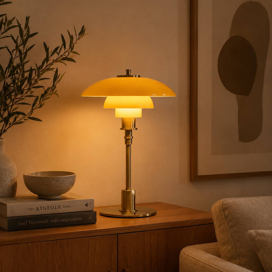 Modern Table Lamp with Triple Glass Shades – Sculptural Accent Light with Rotary Dimmer for Bedroom, Office & Living Room | Thomler