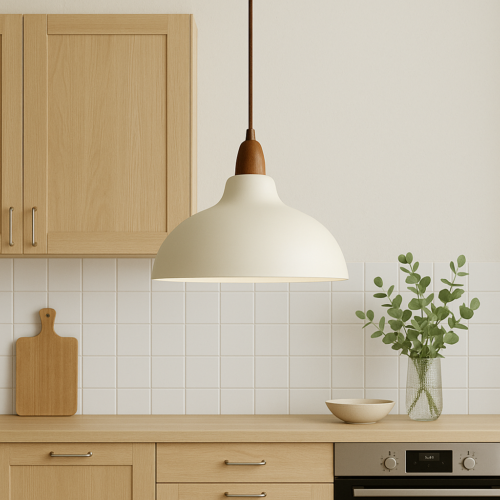 Pendant Light Wood Metal 35.0 cm Beige Adjustable Dining Room Kitchen Island Hanging Lamp | Thomler