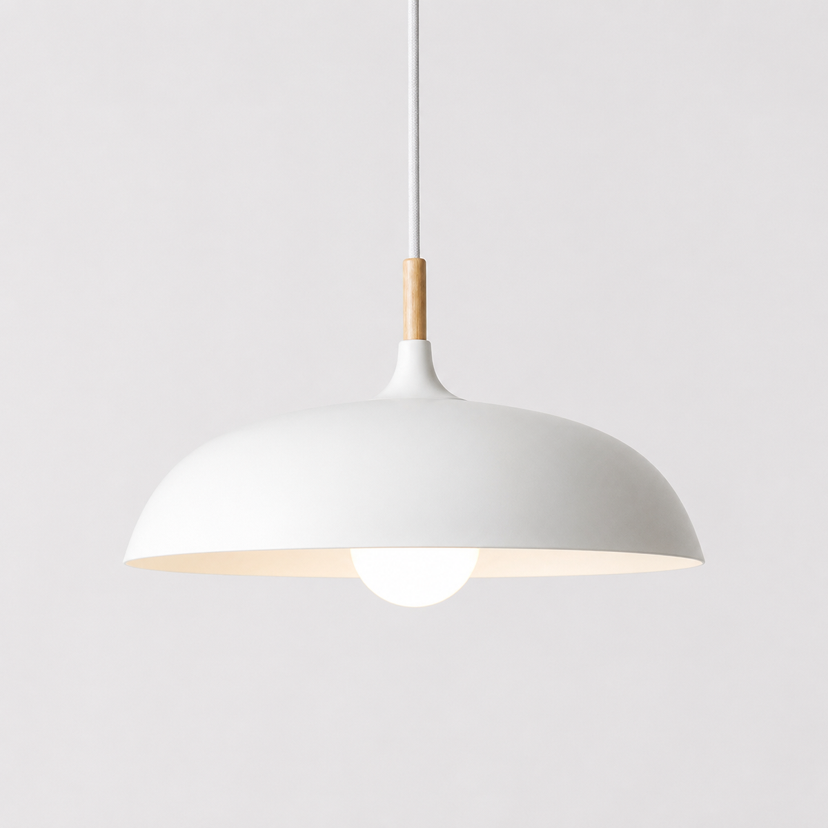 Dome Pendant Light with Adjustable Cord – Aluminum & Wood Accent for Dining Room, Kitchen Island & Reading Nook | Thomler