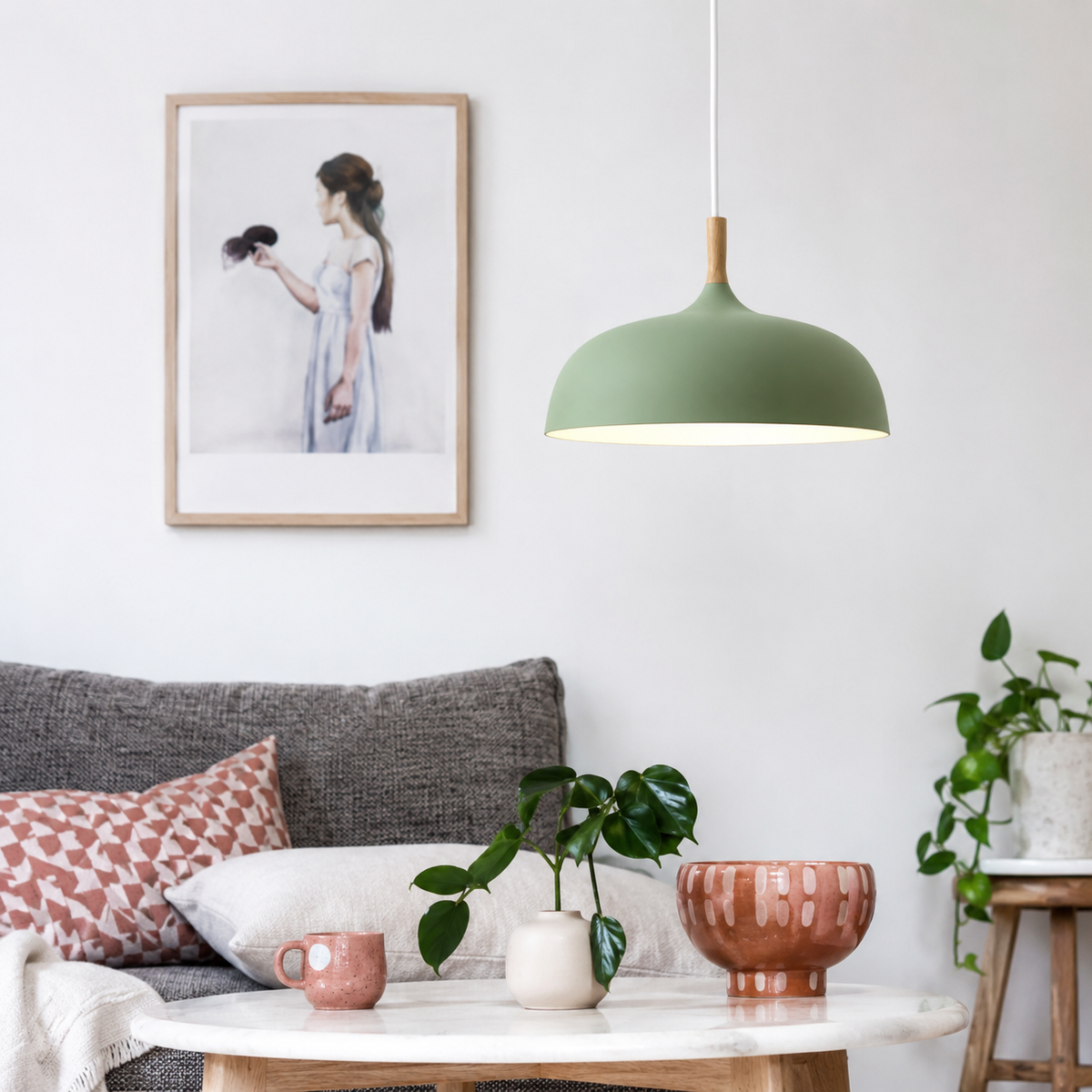 Dome Pendant Light with Adjustable Cord – Aluminum & Wood Accent for Dining Room, Kitchen Island & Reading Nook | Thomler