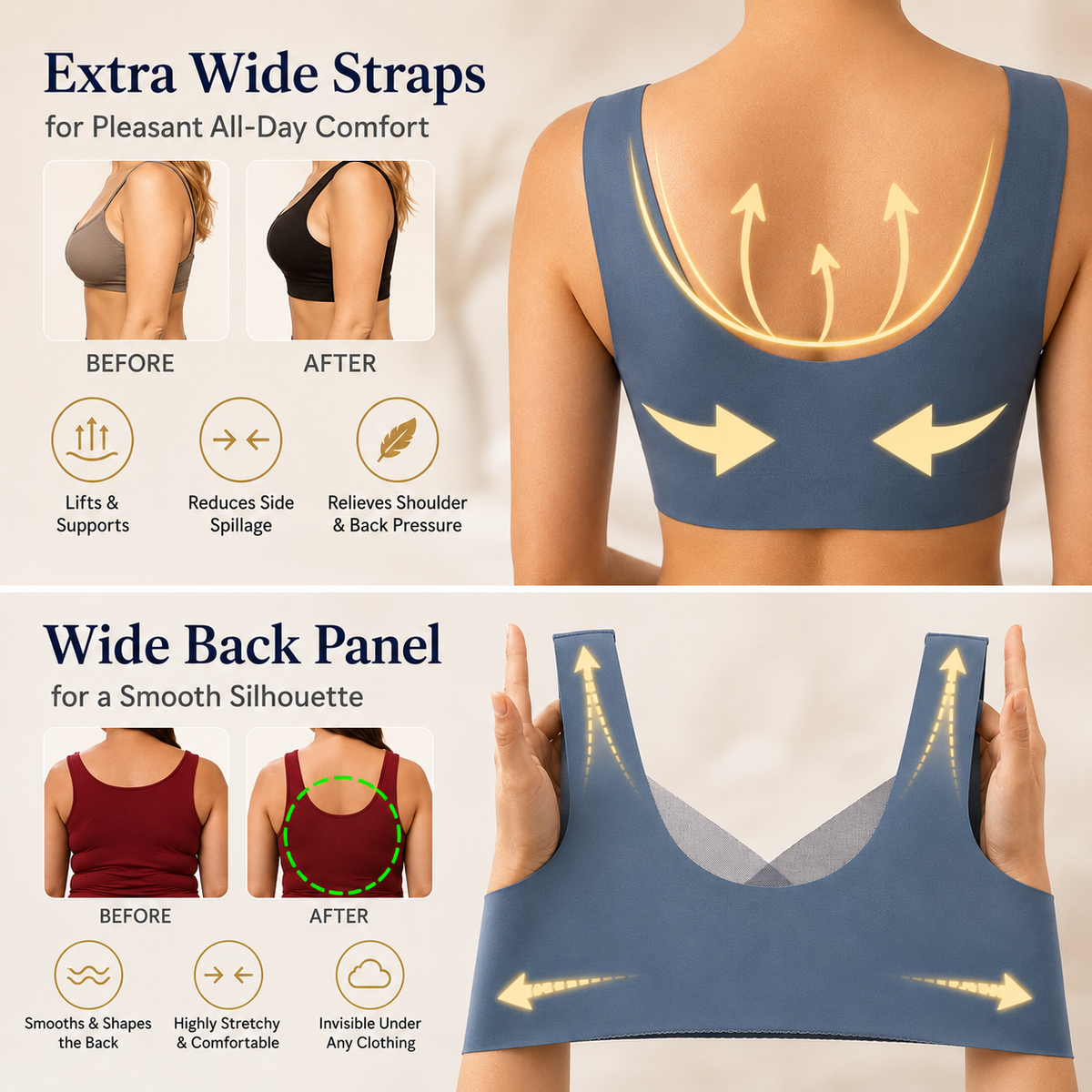 Wireless Comfort Lift Bra for Women – Seamless Push-Up Design with Gentle Support for All-Day Wear | Thomler
