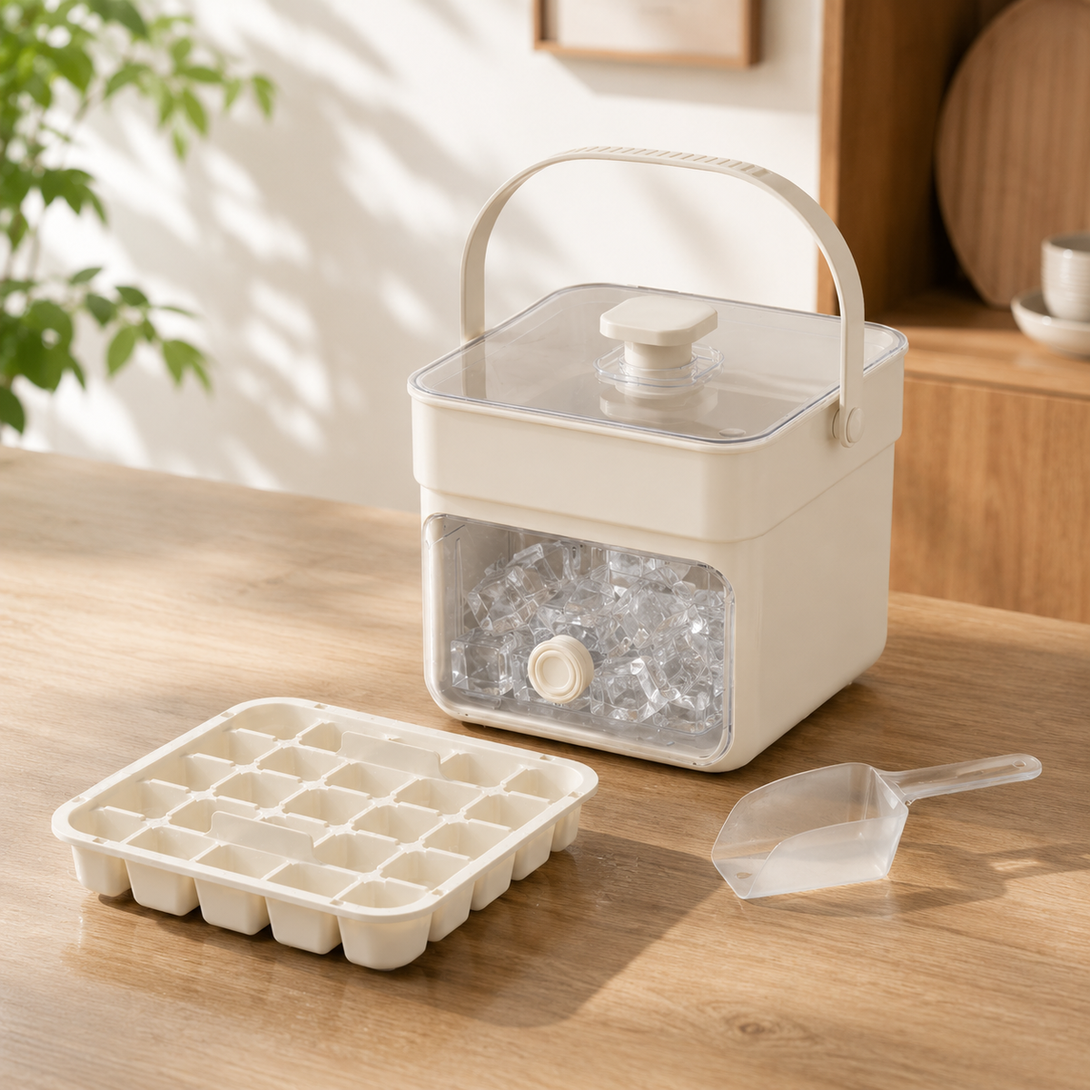 Ice Cube Tray with Lid & Storage Bin – Stackable Freezer Container for Fresh Cubes, Odor-Free Refrigerator Organization, Easy Release | Thomler