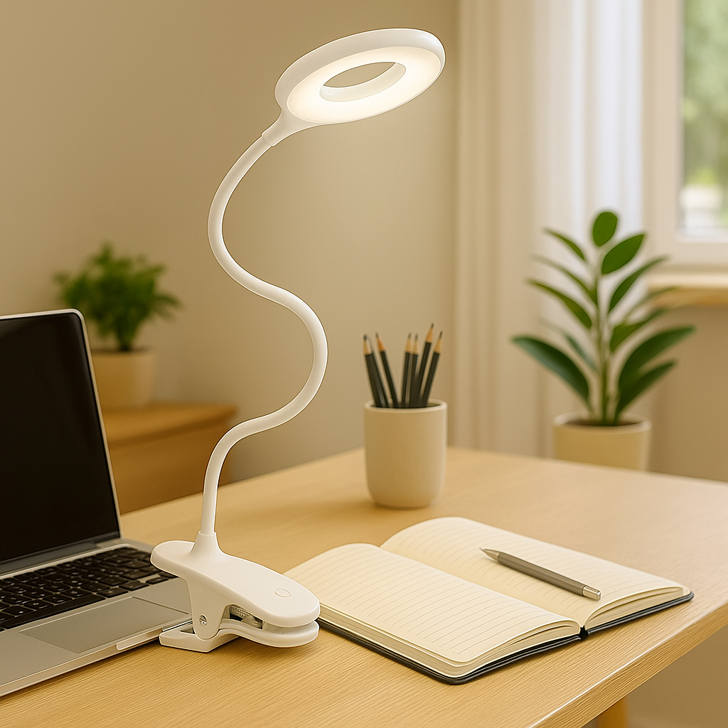 Reading Lamp Plastic 45.0 cm (17.7") Flexible Gooseneck White Bedside Desk Clip On LED Light USB Rechargeable Travel Reading Lamp | Thomler