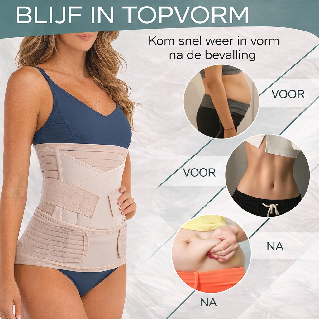 Postpartum Recovery Belly Wrap 3-Piece Support System for Abdomen Waist & Pelvis After Delivery Adjustable Compression Band for C-Section | Thomler