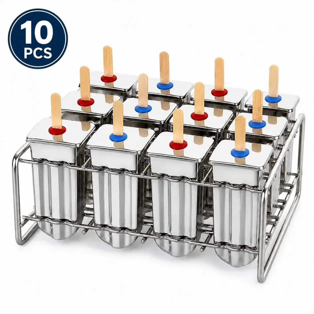 Reusable Metal Ice Pop Maker with Stand – Food-Grade Freezer Mold Kit for Kids & Adults | Thomler