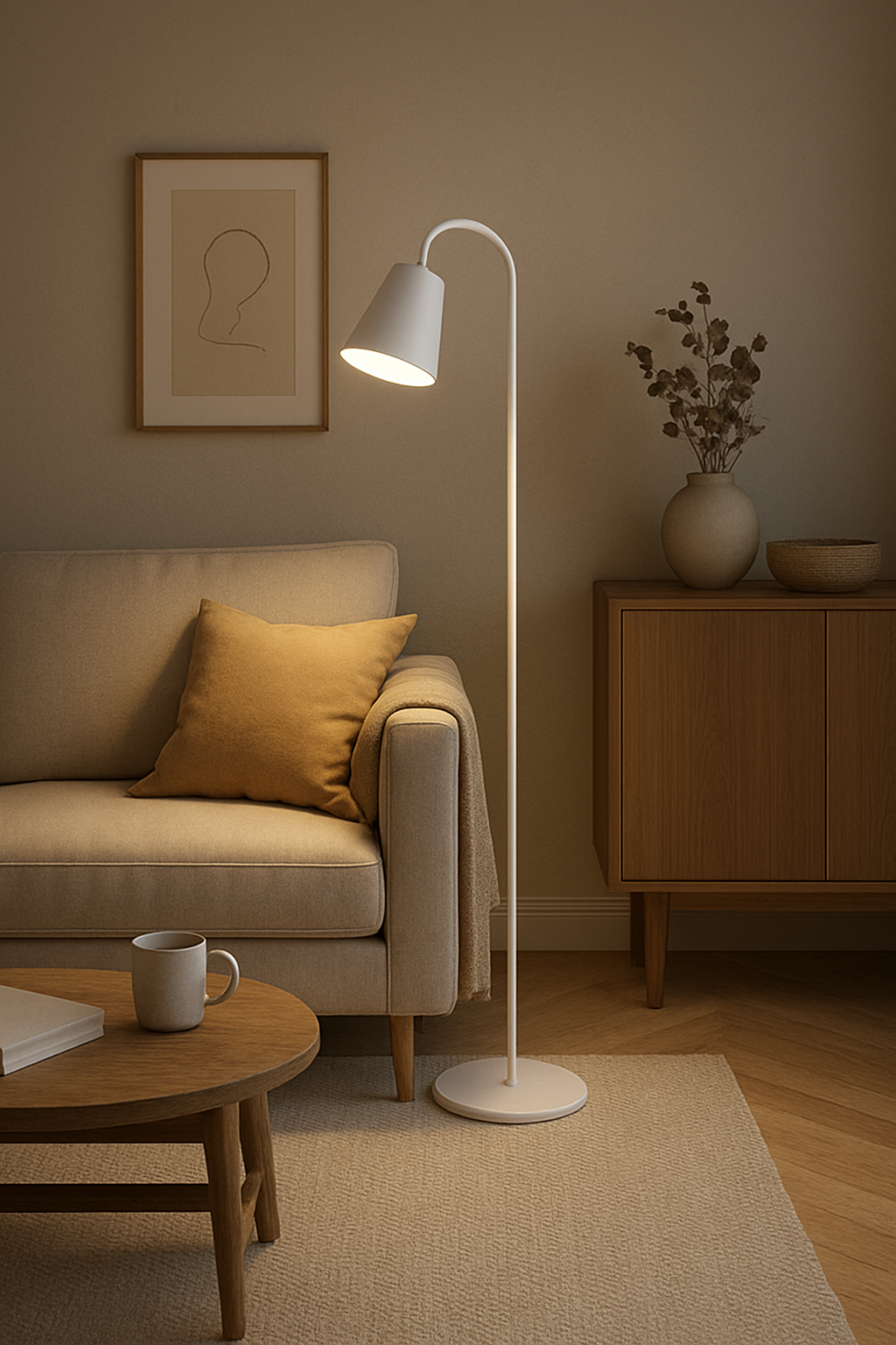 Floor Lamp Wood And Metal 150.0–160.0 cm White Reading Room Adjustable E27 Scandinavian Standing Light For Sofa Bedroom | Thomler