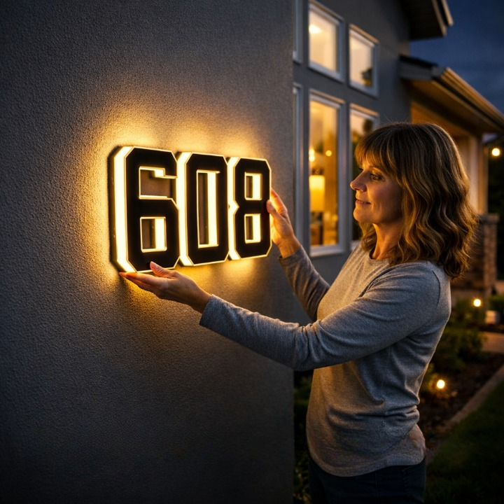 Solar House Number Sign with Auto-Illuminated LED for Night Visibility – Weather-Resistant Outdoor Address Plaque | Thomler