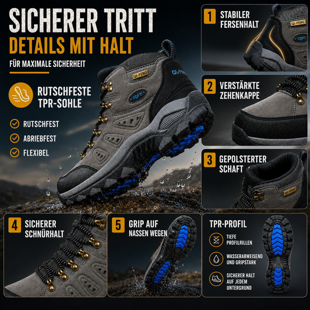 Waterproof Hiking Shoes with Orthopedic Support & Non-Slip Sole for Men & Women | Thomler
