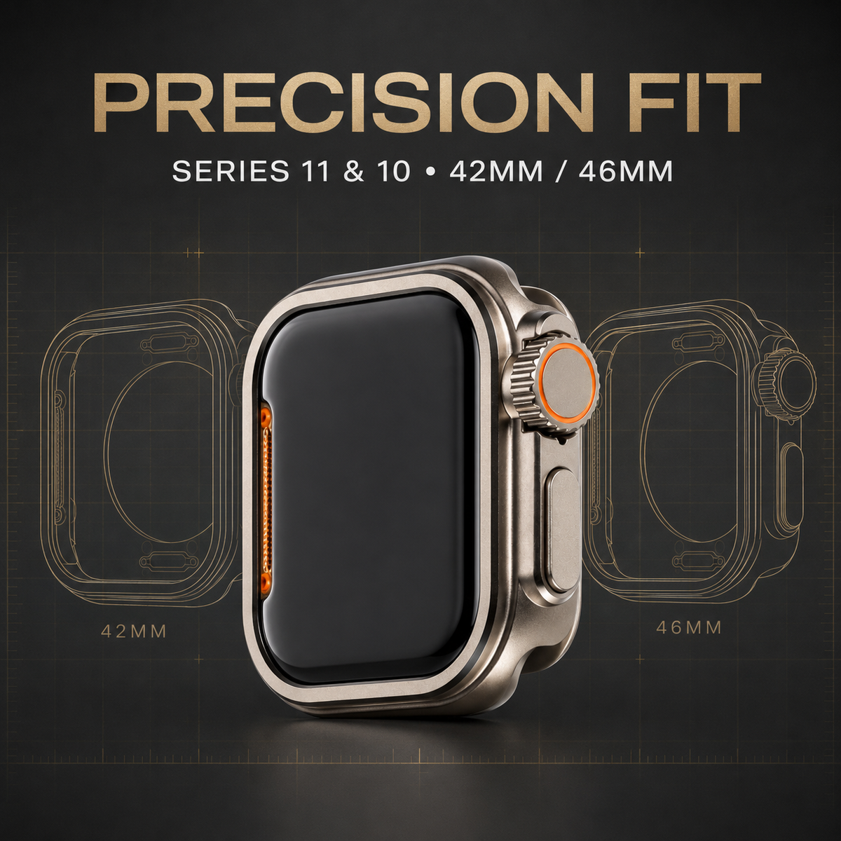 Snap-On Armor Shell for Apple Watch Series 11 & 10 – Frame Guard, Screen Edge Cover (42mm, 46mm) | Thomler