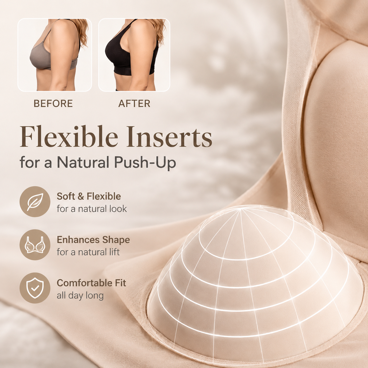 Wireless Comfort Lift Bra for Women – Seamless Push-Up Design with Gentle Support for All-Day Wear | Thomler
