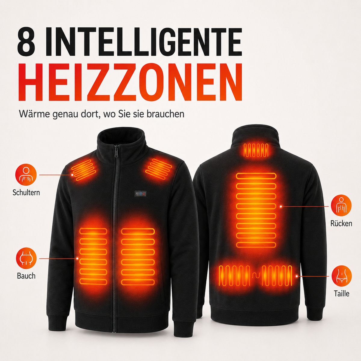 USB Powered Heated Jacket with 8 Heat Zones and Fleece Lining for Men and Women – Winter Warmth Coat | Thomler