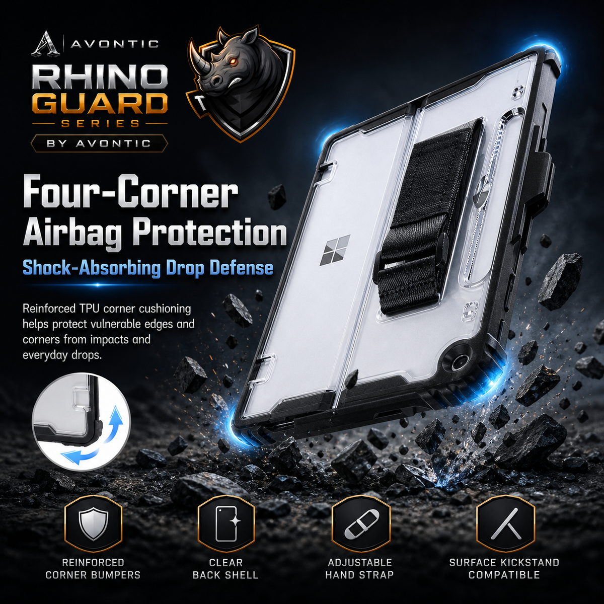 Rugged Protective Case for Microsoft Surface Pro & Go — Fitted Shell with Optional Shoulder Strap | Thomler