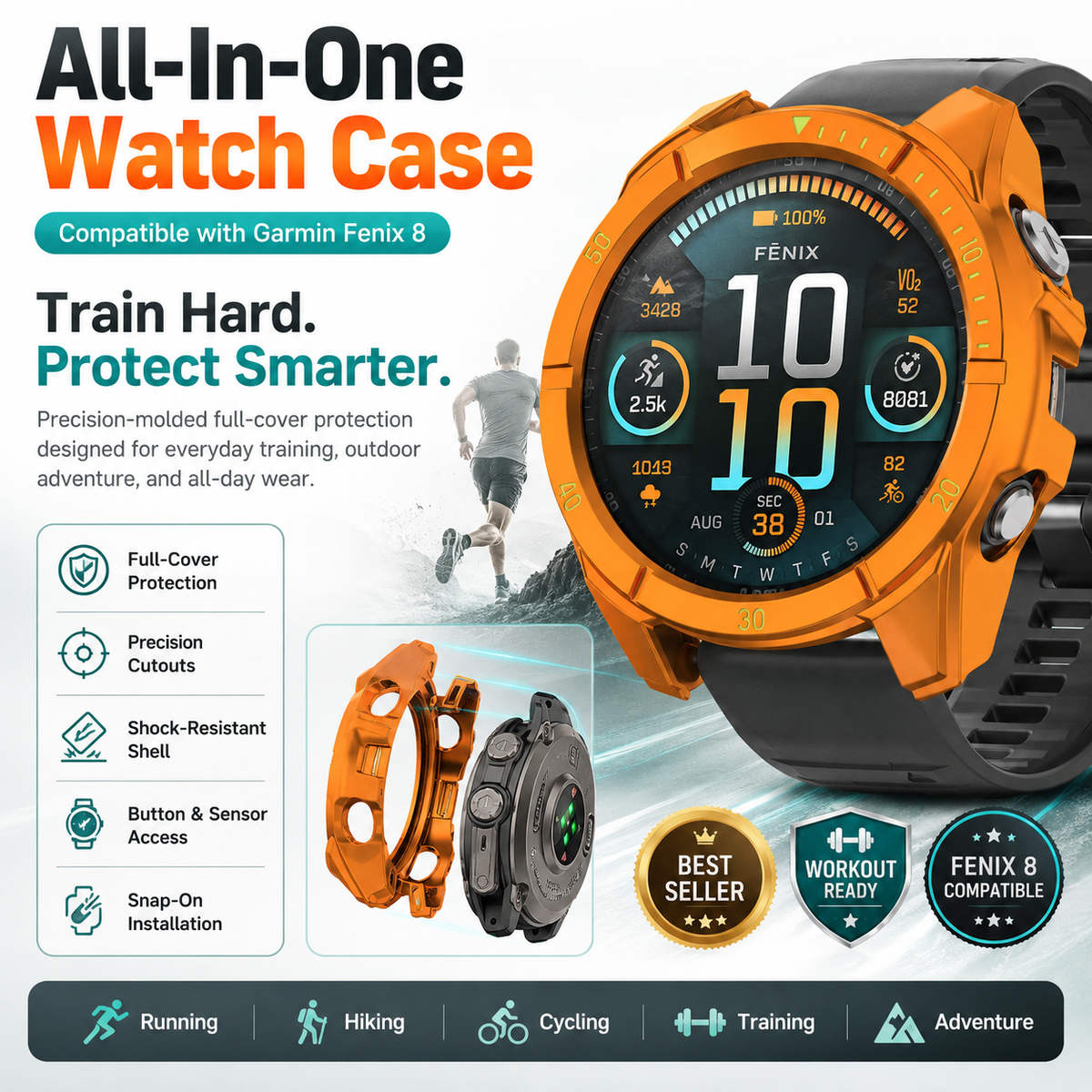 Protective Case & Screen Guard for Garmin Fenix 8 & Descent Mk3i Smartwatch | Thomler
