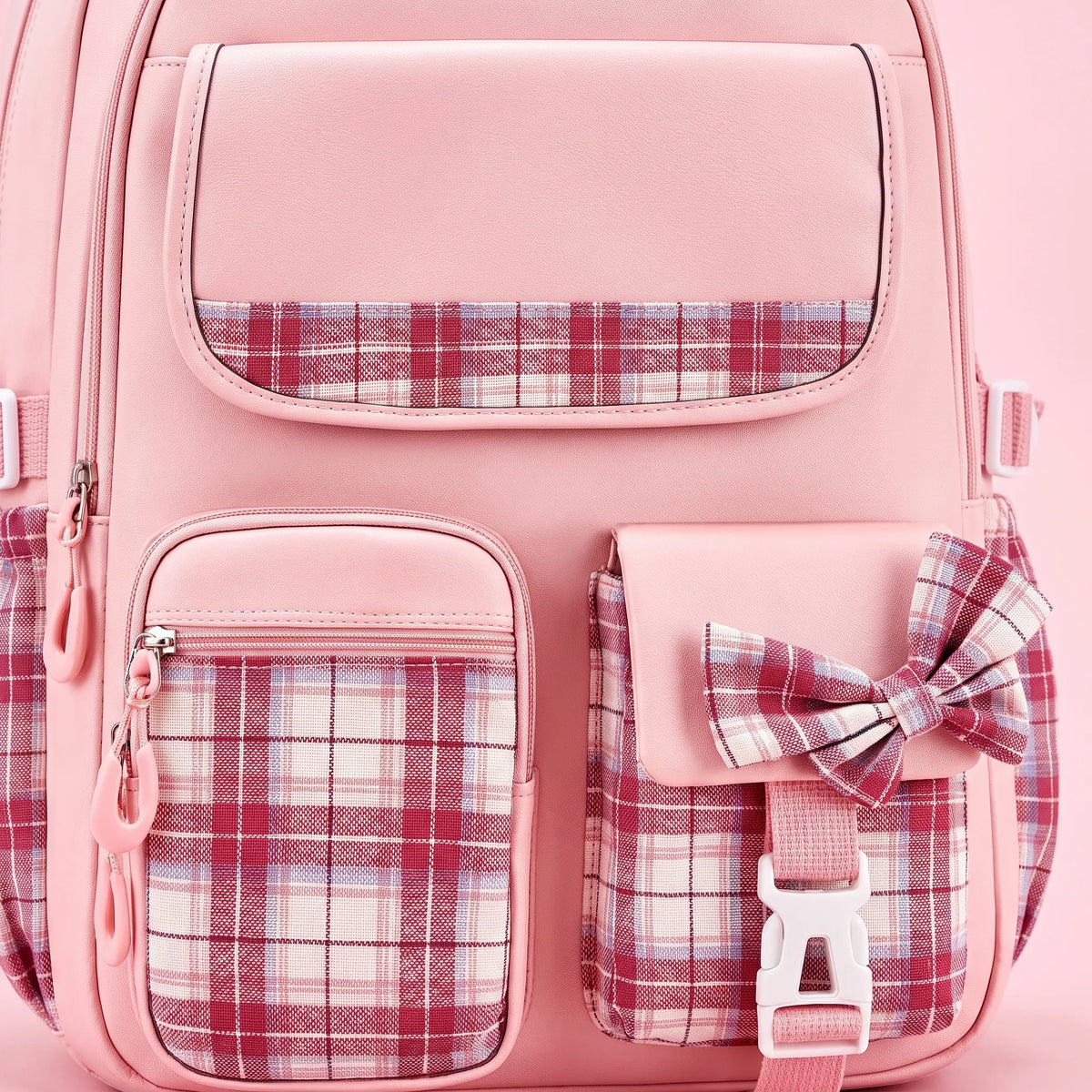 Elementary Student Backpack with Gingham Trim & Padded Straps – Organized Compartments for Books & Supplies | Thomler