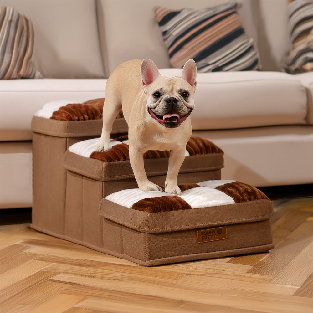 Pet Steps with Hidden Storage Compartments – Soft Padded Foldable Ramp for Small Dogs & Cats, Non-Slip Base | Thomler
