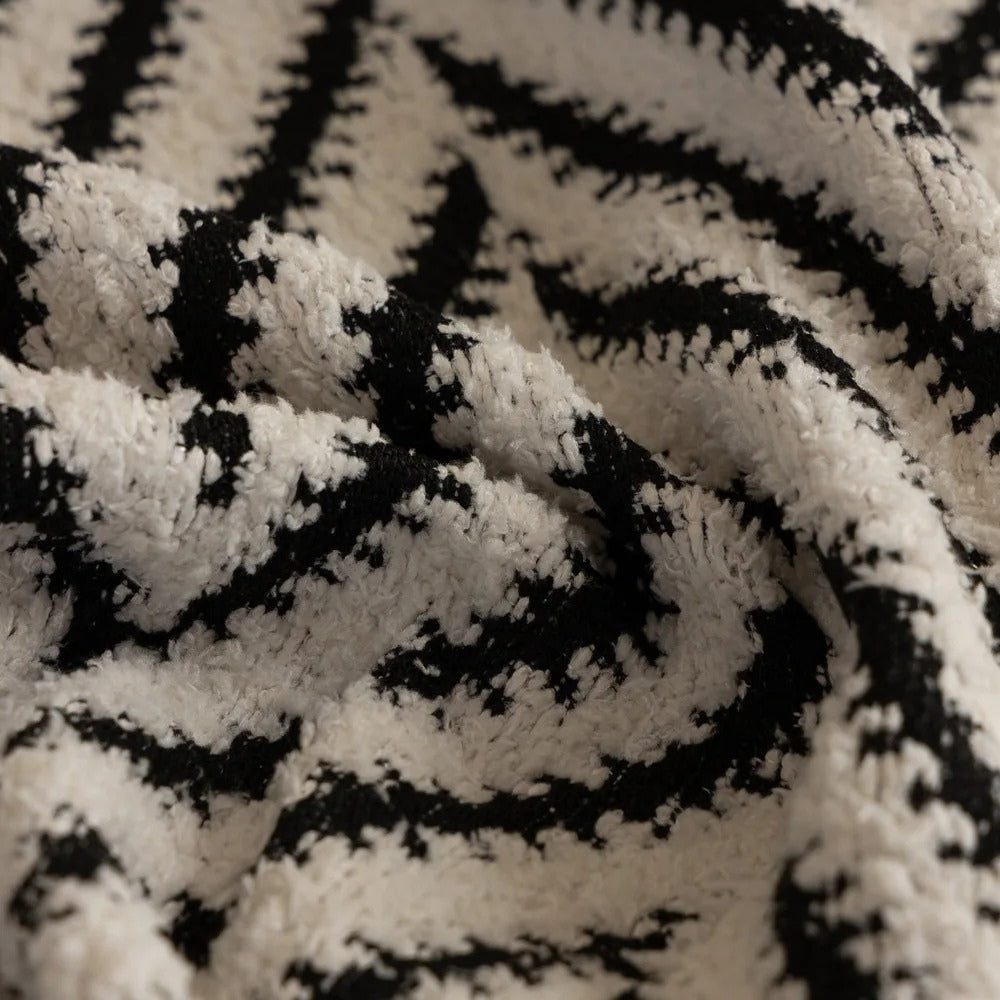 Textured Throw Blanket with Fringe Trim for Sofa | Modern Chevron Weave Furniture Protector & Decorative Accent | Thomler