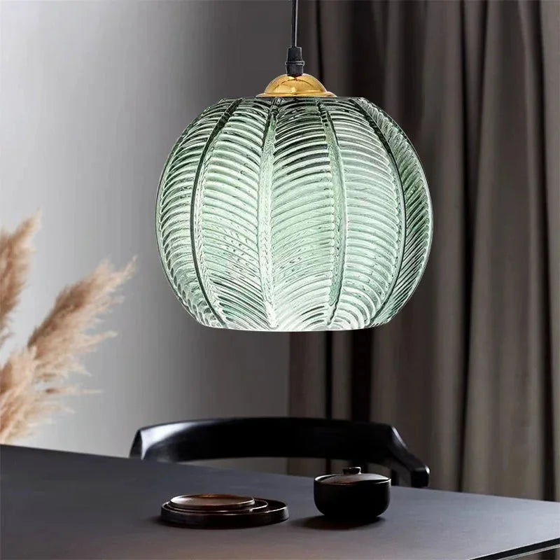 Pendant Light Glass 12 in Boho Tropical Palm Leaf Living Room Kitchen Bedroom Hanging Lamp | Thomler