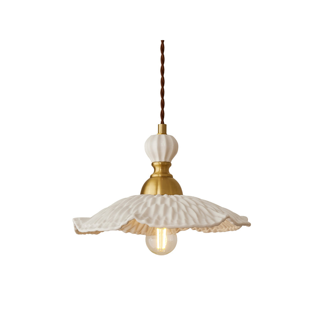 Pendant Lamp Ceramic 9.4 in White Indoor Ceiling Light Adjustable Brass Accents Modern Dining Room Kitchen Lighting | Thomler