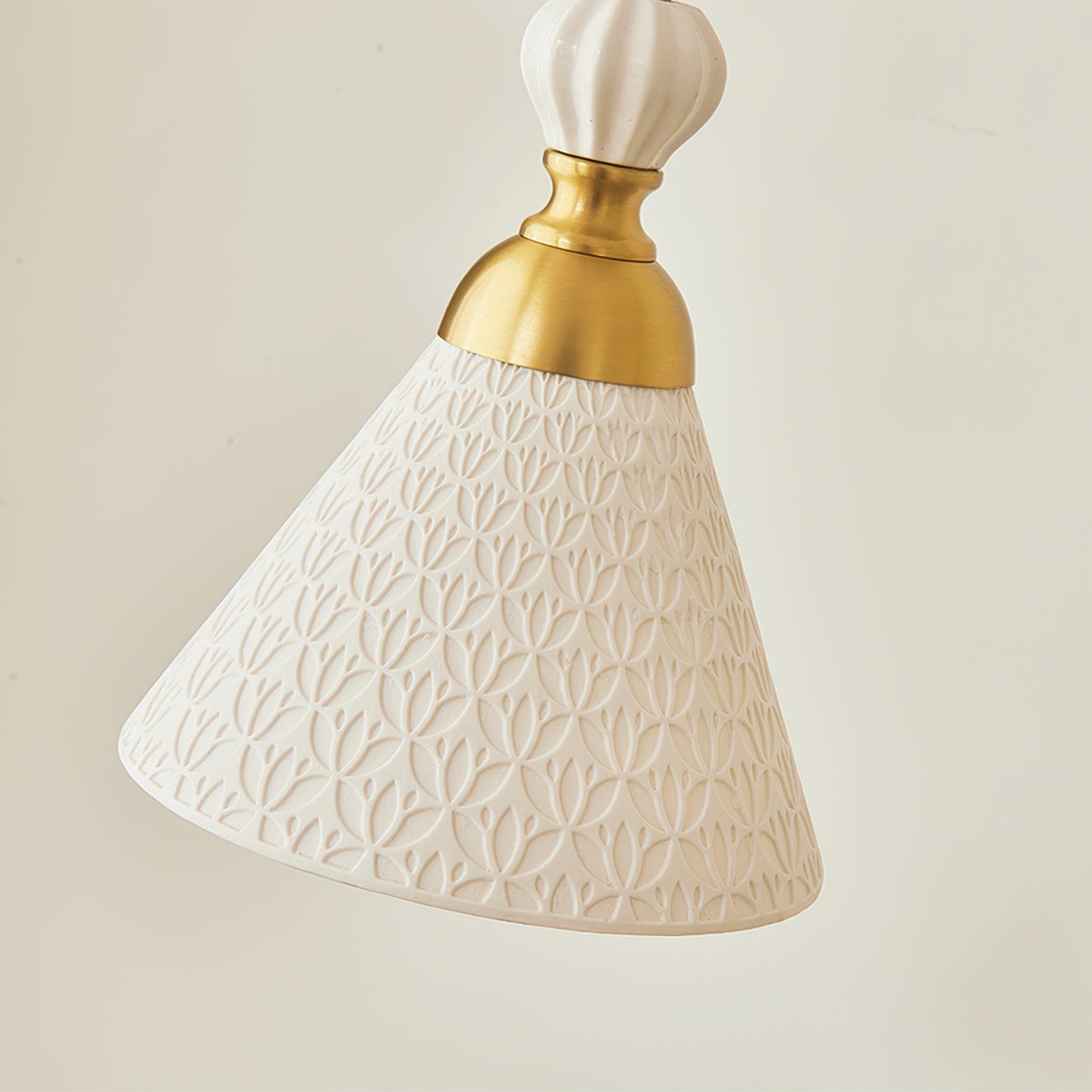 Pendant Lamp Ceramic 9.4 in White Indoor Ceiling Light Adjustable Brass Accents Modern Dining Room Kitchen Lighting | Thomler