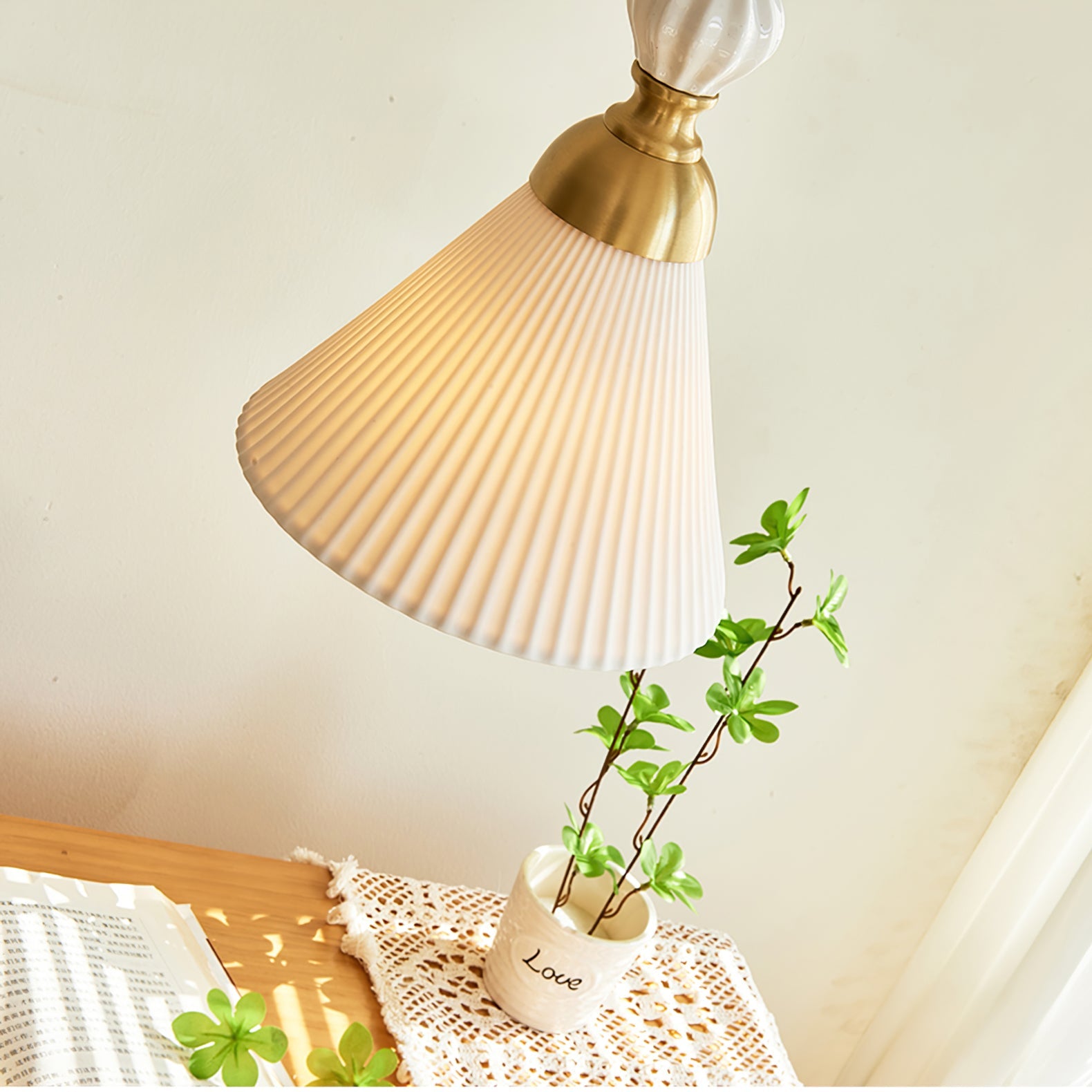 Pendant Lamp Ceramic 9.4 in White Indoor Ceiling Light Adjustable Brass Accents Modern Dining Room Kitchen Lighting | Thomler