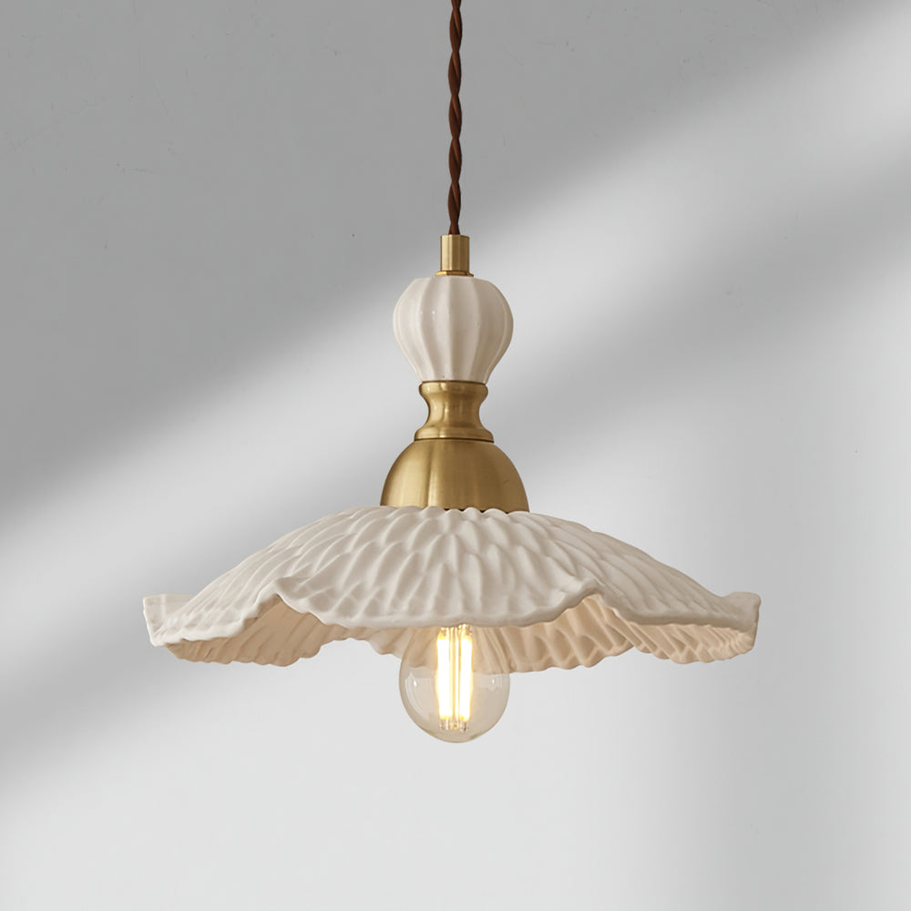 Pendant Lamp Ceramic 9.4 in White Indoor Ceiling Light Adjustable Brass Accents Modern Dining Room Kitchen Lighting | Thomler