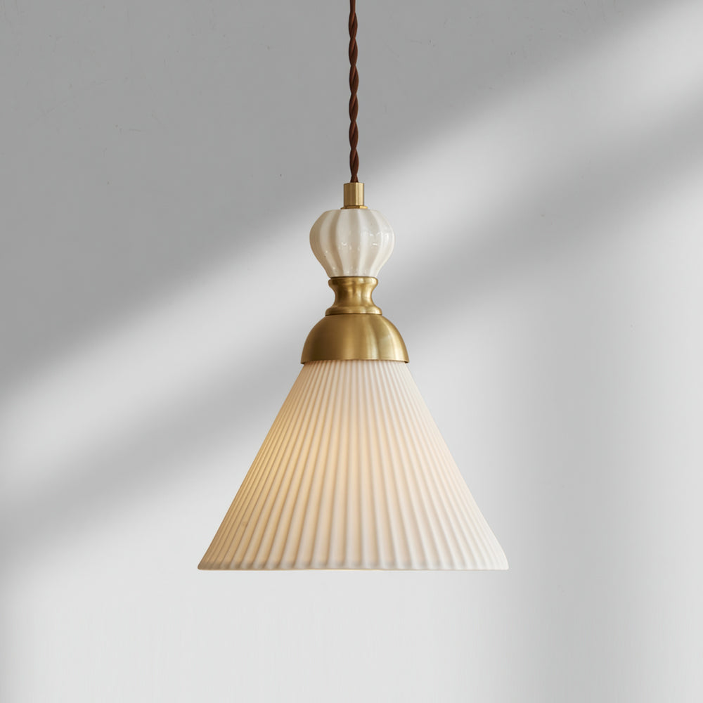 Pendant Lamp Ceramic 9.4 in White Indoor Ceiling Light Adjustable Brass Accents Modern Dining Room Kitchen Lighting | Thomler