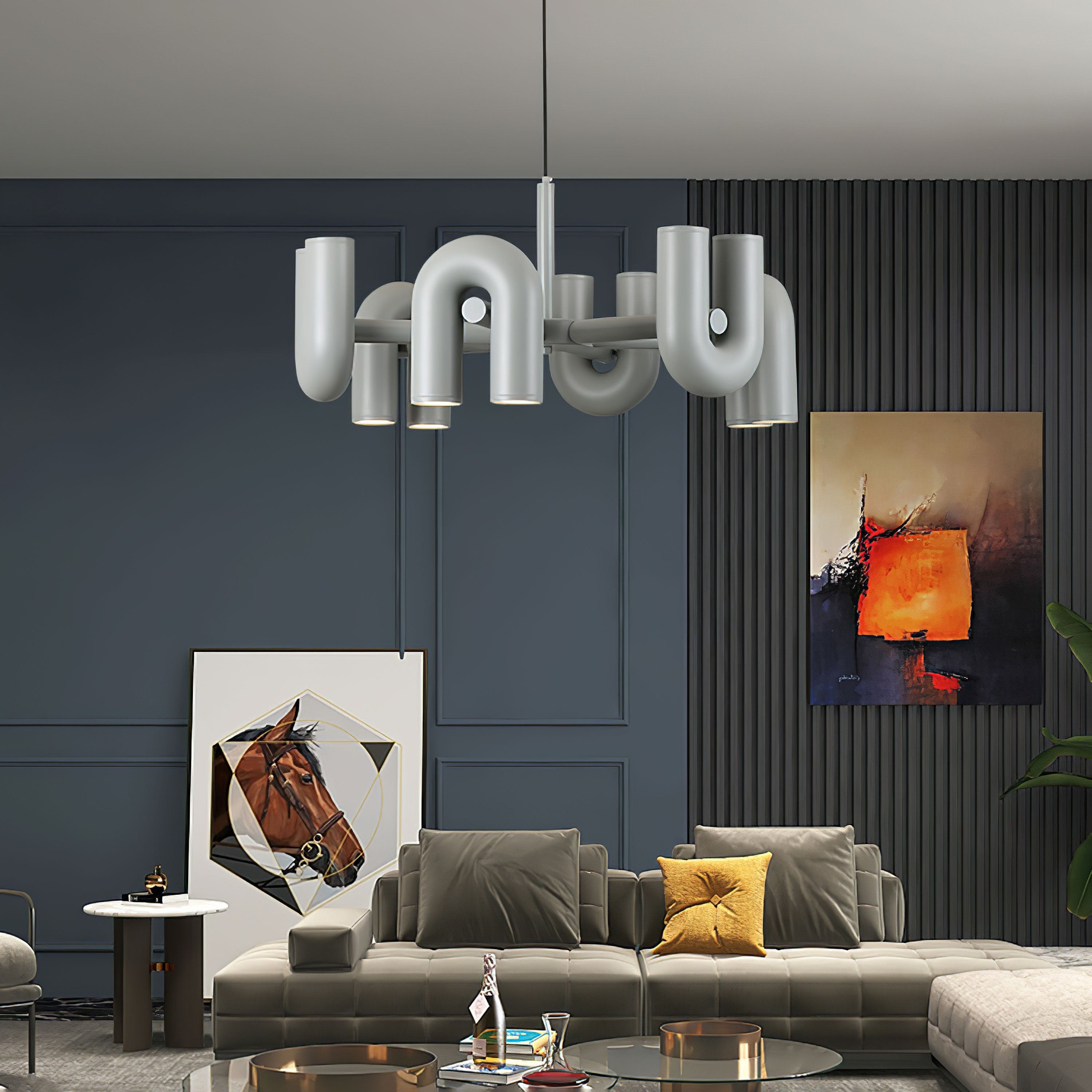 Aluminum U-Shape LED Chandelier 39.4 in Adjustable Ceiling Indoor Lighting Modern Modular Fixture for Living Room Dining Room Bedroom | Thomler