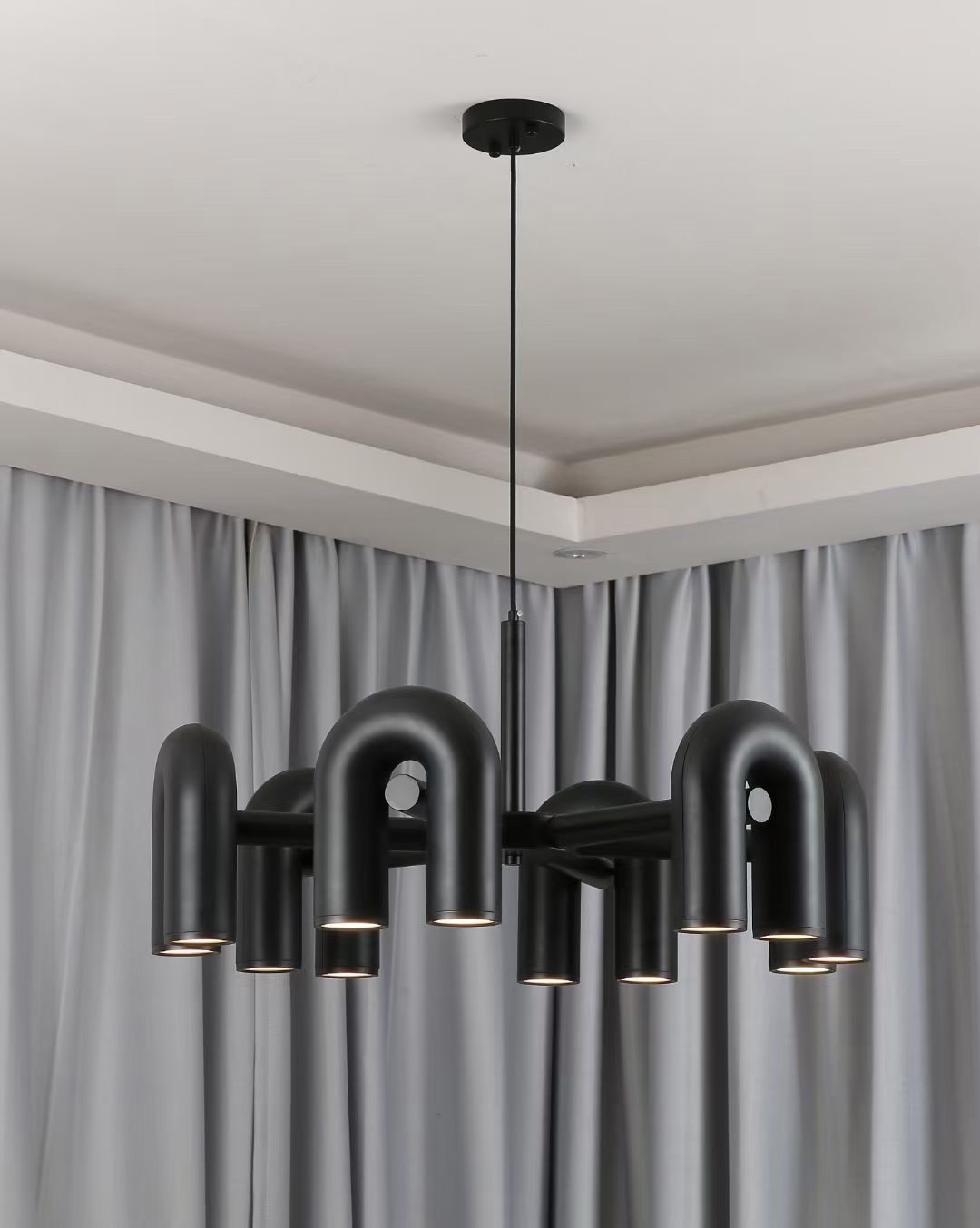 Aluminum U-Shape LED Chandelier 39.4 in Adjustable Ceiling Indoor Lighting Modern Modular Fixture for Living Room Dining Room Bedroom | Thomler