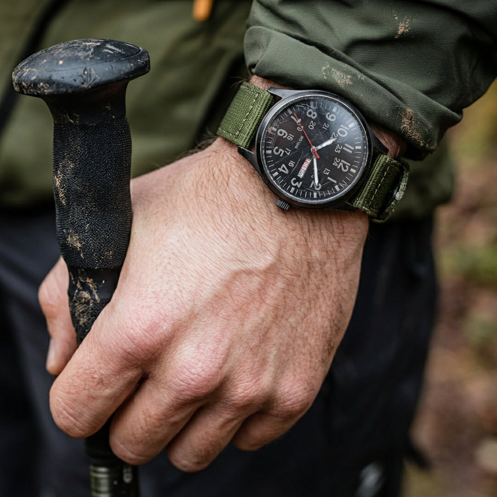 Men's Military Field Watch w/ Day Date Display & Nylon Band – Outdoor Adventure Timepiece | Thomler