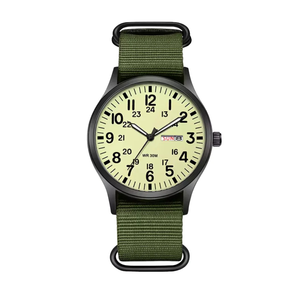 Men's Military Field Watch w/ Day Date Display & Nylon Band – Outdoor Adventure Timepiece | Thomler