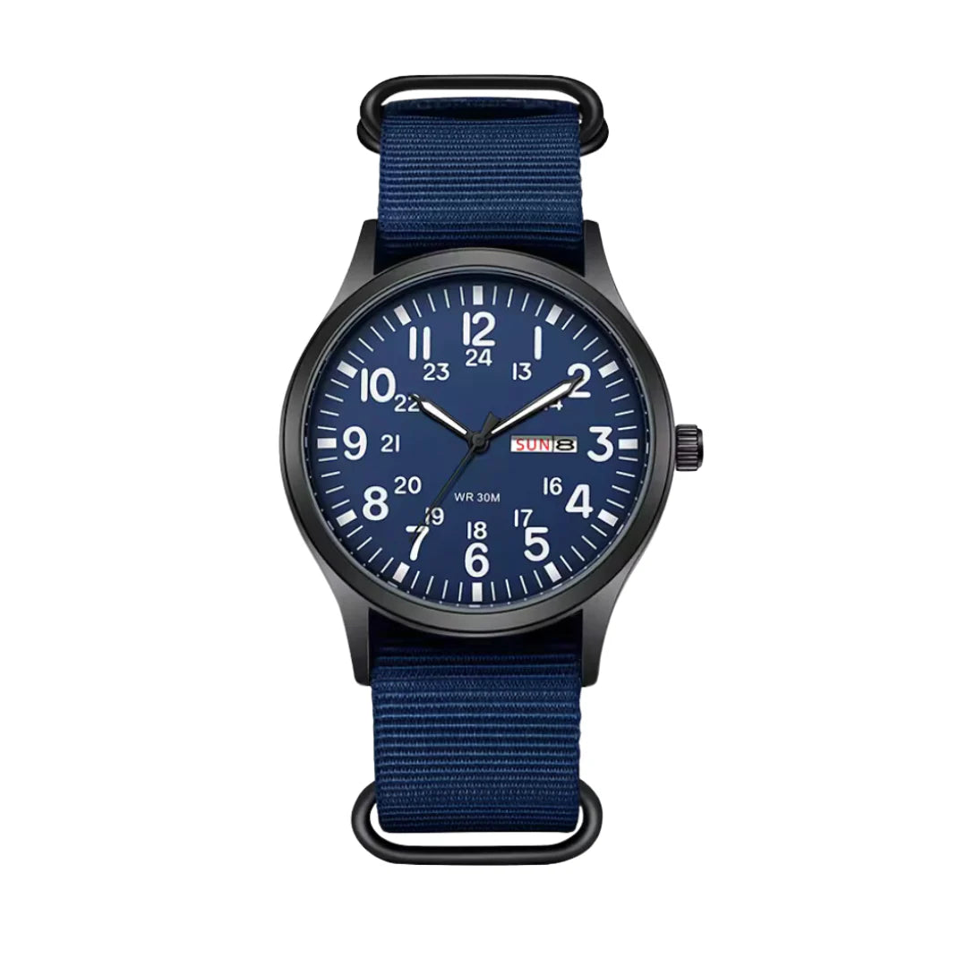 Men's Military Field Watch w/ Day Date Display & Nylon Band – Outdoor Adventure Timepiece | Thomler