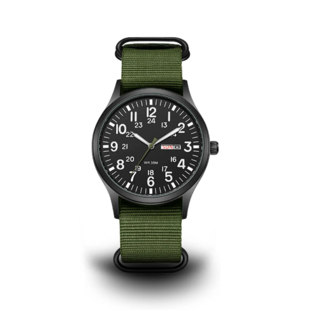 Men's Military Field Watch w/ Day Date Display & Nylon Band – Outdoor Adventure Timepiece | Thomler