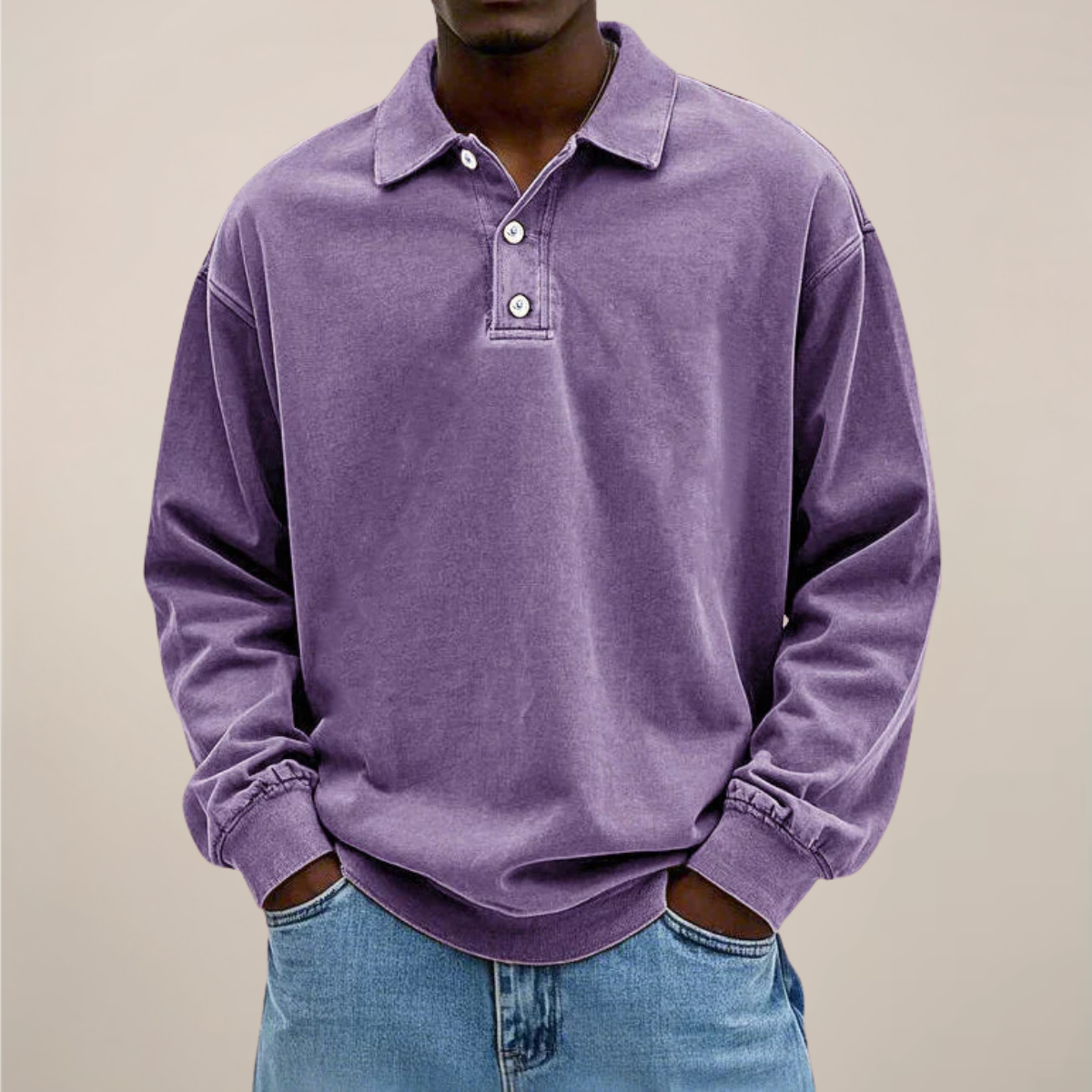 Men's Button-Front Polo with Long Sleeves – Comfortable Everyday Knit Top for Casual & Smart-Casual Wear | Thomler