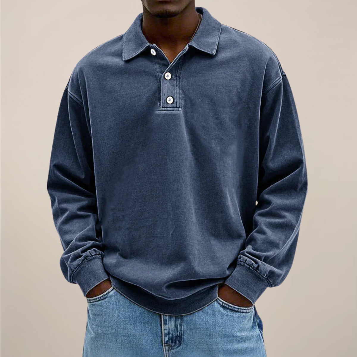 Men's Button-Front Polo with Long Sleeves – Comfortable Everyday Knit Top for Casual & Smart-Casual Wear | Thomler