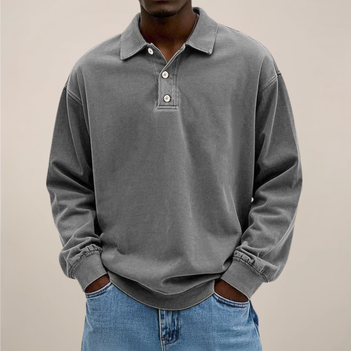 Men's Button-Front Polo with Long Sleeves – Comfortable Everyday Knit Top for Casual & Smart-Casual Wear | Thomler