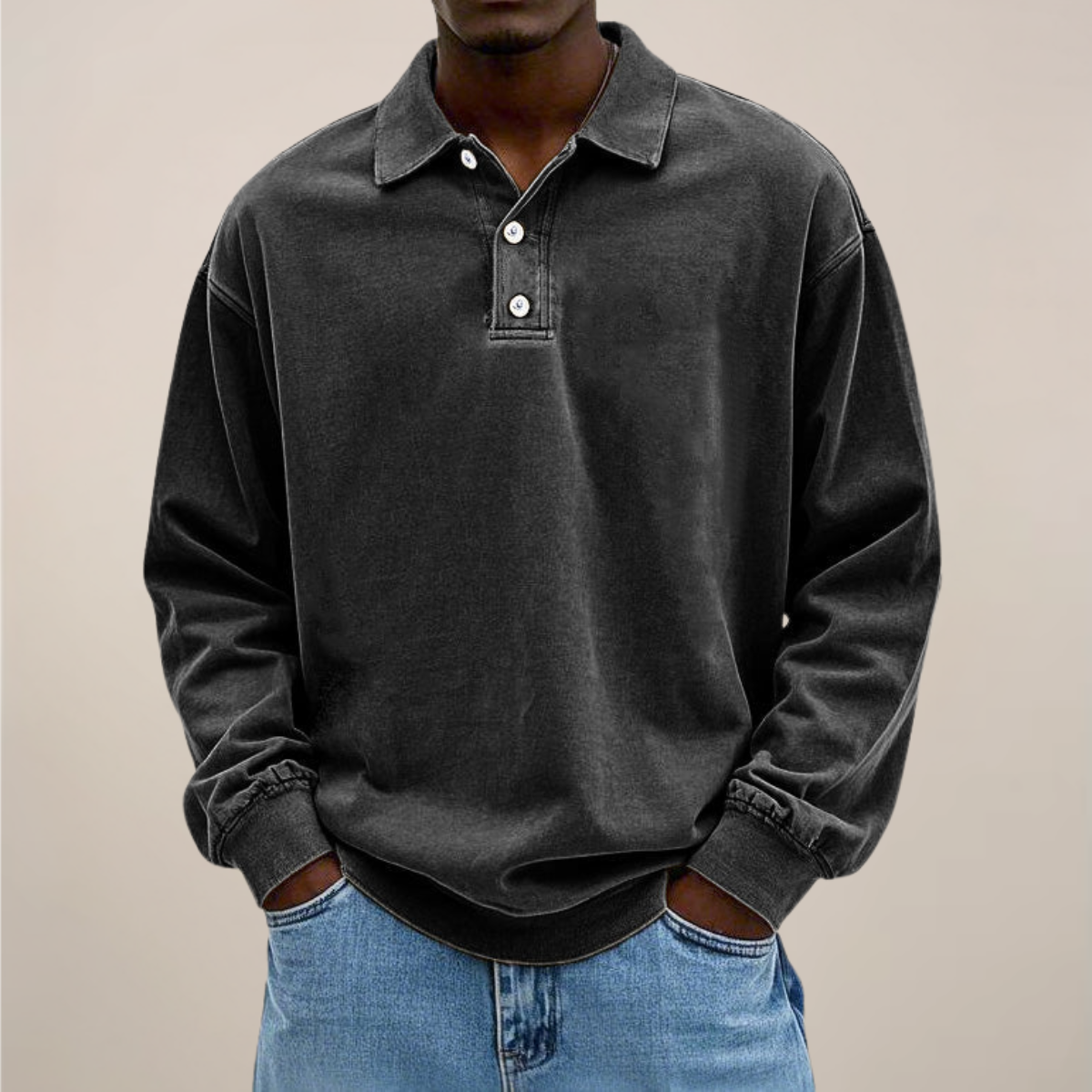 Men's Button-Front Polo with Long Sleeves – Comfortable Everyday Knit Top for Casual & Smart-Casual Wear | Thomler