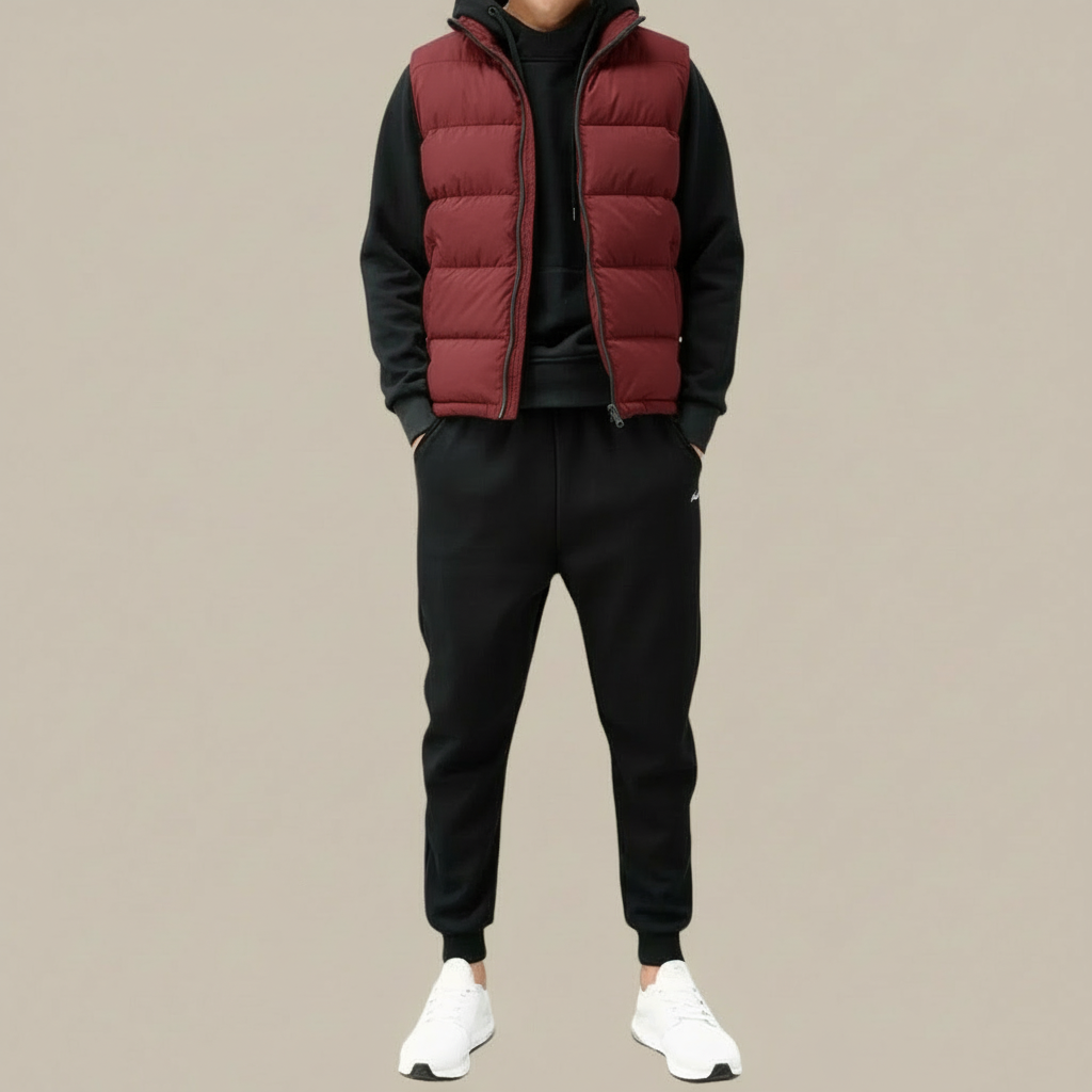 Men's Quilted Puffer Vest with Stand-Up Collar & Full Zipper for Layering | Thomler