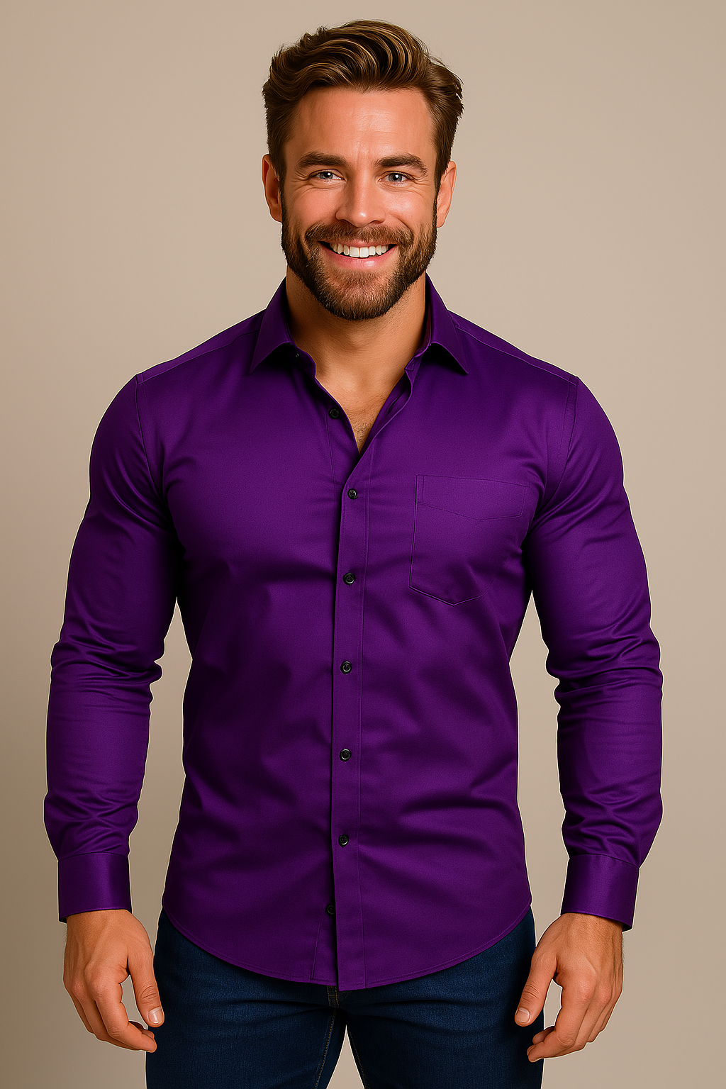 Men's Tailored Dress Shirt – Long Sleeve Button-Up with Front Pocket – Slim Silhouette for Office, Events & Smart Casual | Thomler