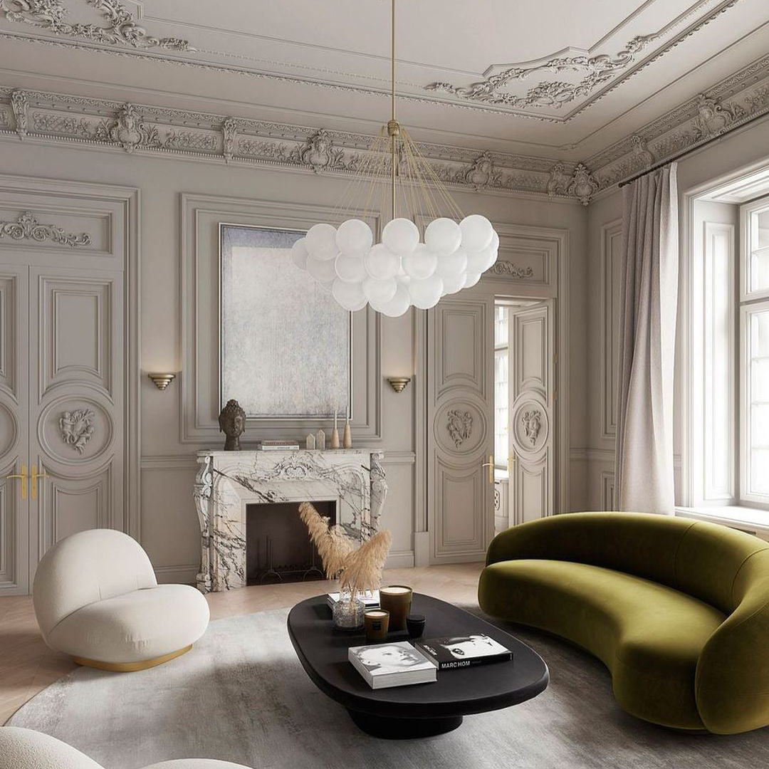 Pendant Light Frosted Glass Sphere Cluster Ø 80.0 cm Gold Dining Room Kitchen Island Cloud Chandelier Hanging Ceiling Light | Thomler