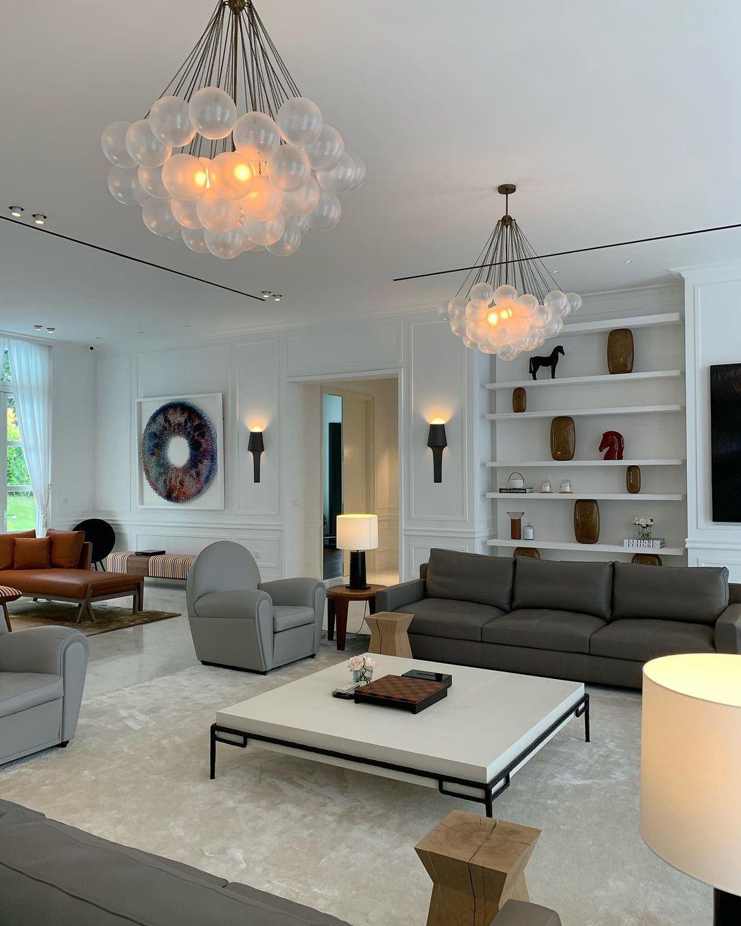 Frosted Glass Orb Chandelier 15.8 in x 33.5 in Indoor Ceiling Light 19-73 Heads Adjustable Modern Dining Room Living Room Pendant Fixture | Thomler