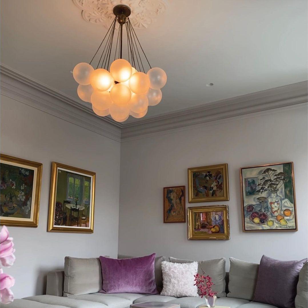 Frosted Glass Orb Chandelier 15.8 in x 33.5 in Indoor Ceiling Light 19-73 Heads Adjustable Modern Dining Room Living Room Pendant Fixture | Thomler