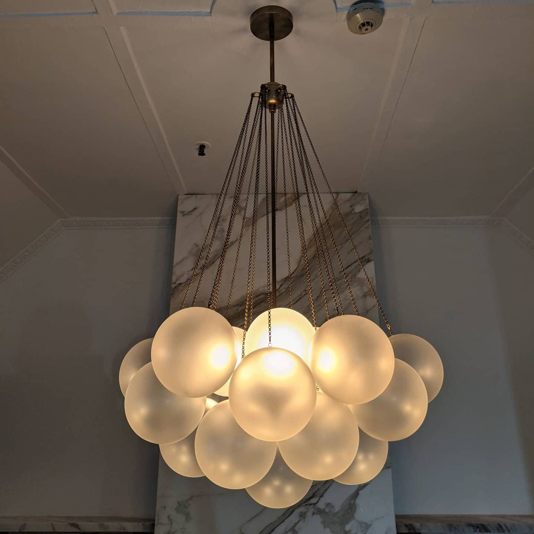 Pendant Light Frosted Glass Sphere Cluster Ø 80.0 cm Gold Dining Room Kitchen Island Cloud Chandelier Hanging Ceiling Light | Thomler