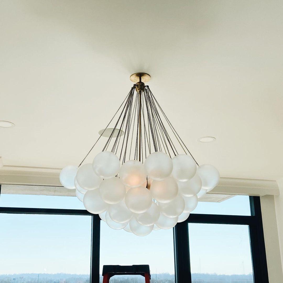 Frosted Glass Orb Chandelier 15.8 in x 33.5 in Indoor Ceiling Light 19-73 Heads Adjustable Modern Dining Room Living Room Pendant Fixture | Thomler
