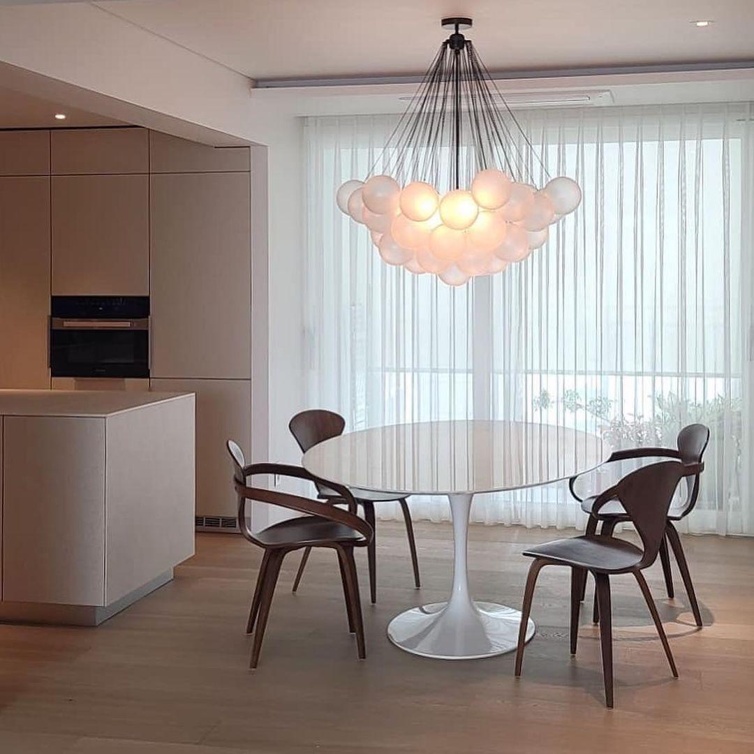 Frosted Glass Orb Chandelier 15.8 in x 33.5 in Indoor Ceiling Light 19-73 Heads Adjustable Modern Dining Room Living Room Pendant Fixture | Thomler