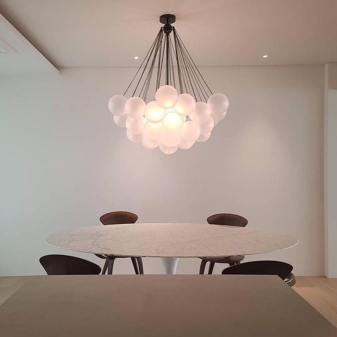 Frosted Glass Orb Chandelier 15.8 in x 33.5 in Indoor Ceiling Light 19-73 Heads Adjustable Modern Dining Room Living Room Pendant Fixture | Thomler