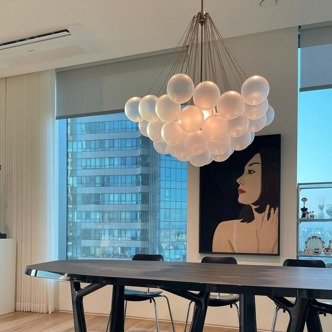 Pendant Light Frosted Glass Sphere Cluster Ø 80.0 cm Gold Dining Room Kitchen Island Cloud Chandelier Hanging Ceiling Light | Thomler