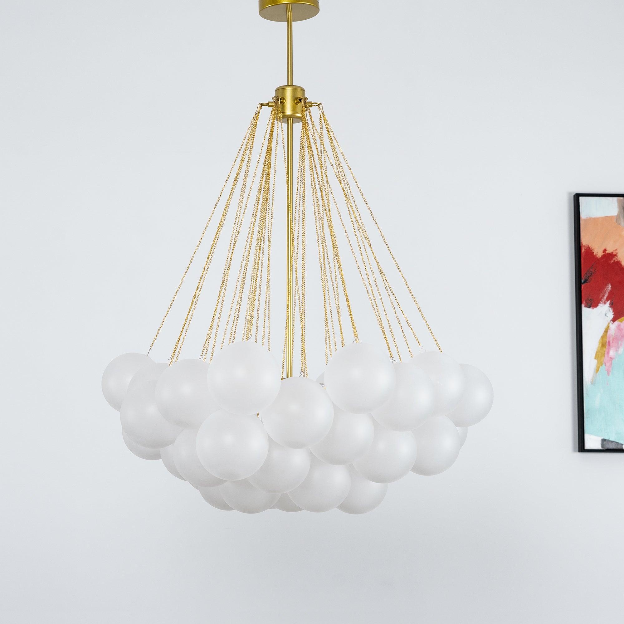 Frosted Glass Orb Chandelier 15.8 in x 33.5 in Indoor Ceiling Light 19-73 Heads Adjustable Modern Dining Room Living Room Pendant Fixture | Thomler