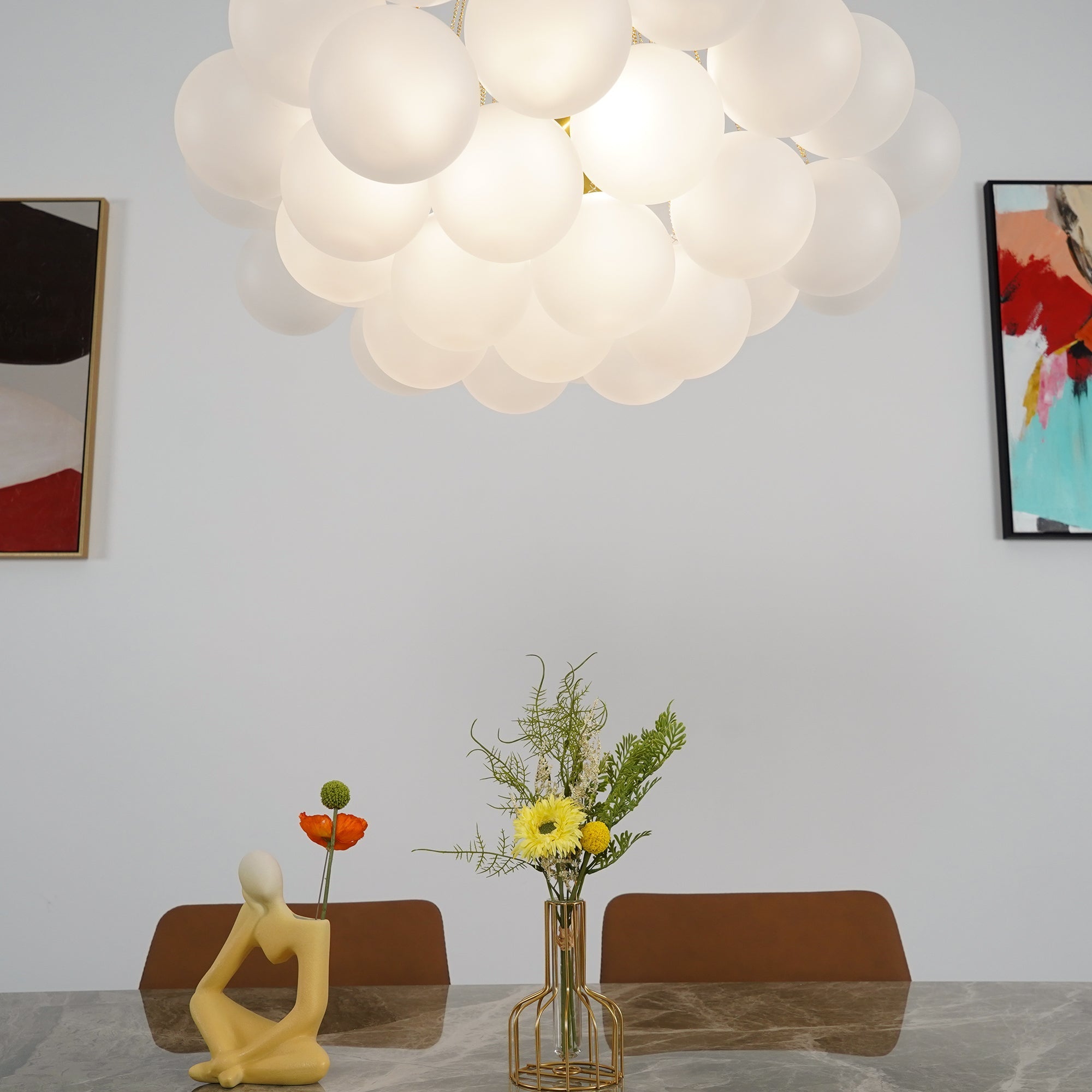 Pendant Light Frosted Glass Sphere Cluster Ø 80.0 cm Gold Dining Room Kitchen Island Cloud Chandelier Hanging Ceiling Light | Thomler